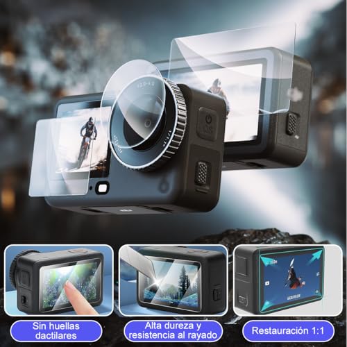 9pzs Funda Y Mica para DJI Osmo Action 6,Incluye Kit de Vidrio Templado+Tapa de Lente+Caja Protectora,Protección Integral,Ajuste Preciso,Resistencia al Impacto,Accesorios para Action 6