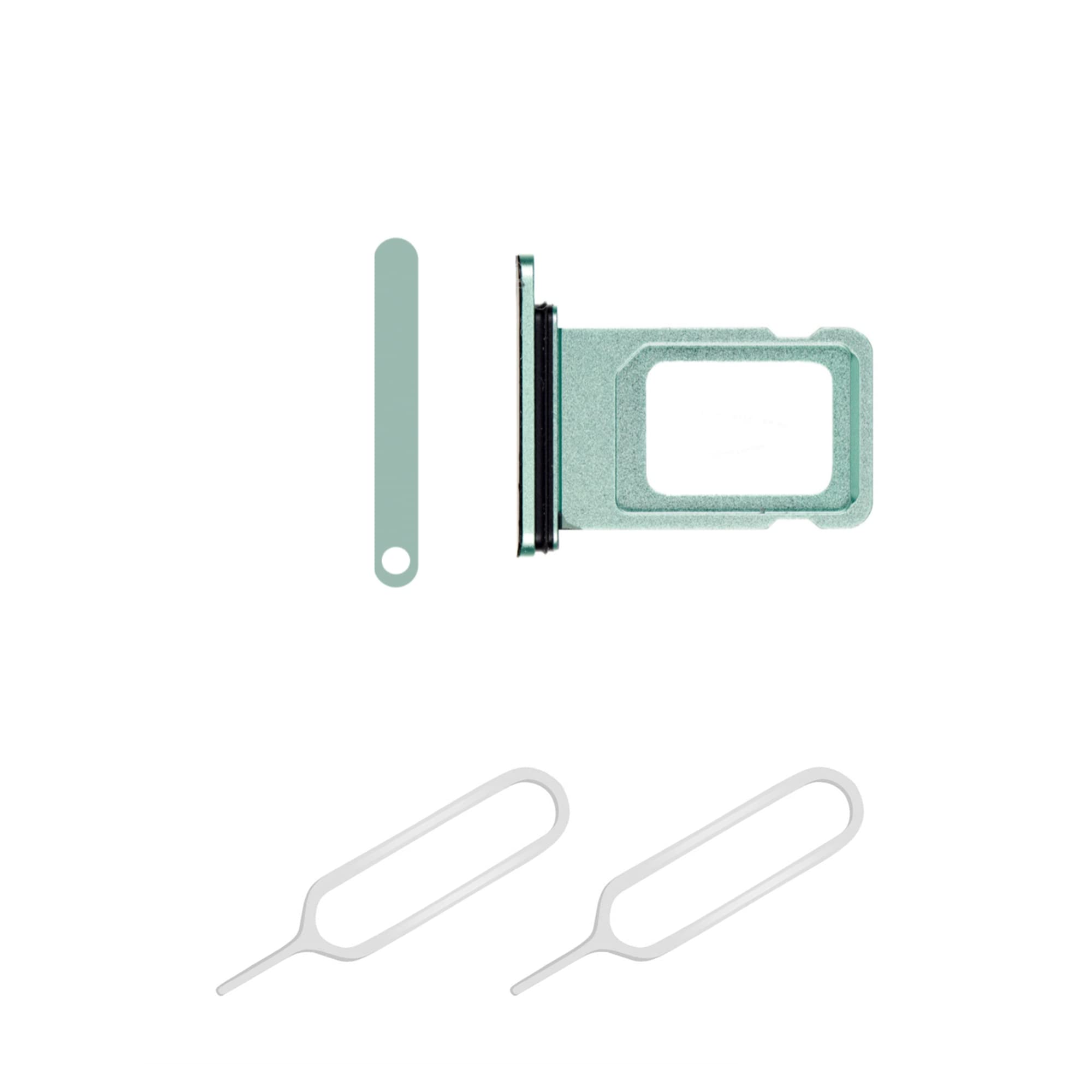 THE TECH DOCTOR Replacement Single Sim Tray Card Slot for iPhone 11 with 2x Sim Pin Open Ejector Tool (Green)