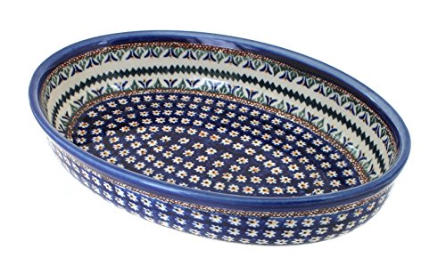 Click Here to See More Images Blue Rose Polish Pottery Daisy Small Oval Baker