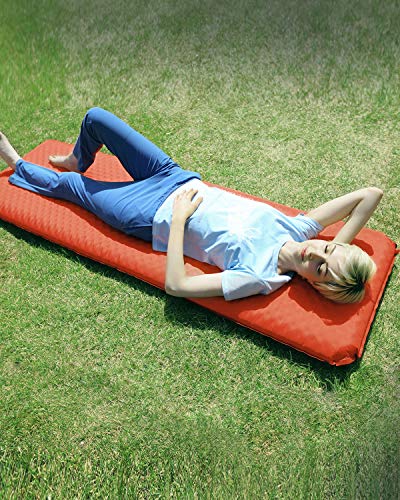 KingCamp Camping Sleeping Foam Mattress - Deluxe Single Self Inflating 3 inches Thick Pad with Carry Bag, Suitable for Family Outdoor Activities(Orange-Deluxe Single)