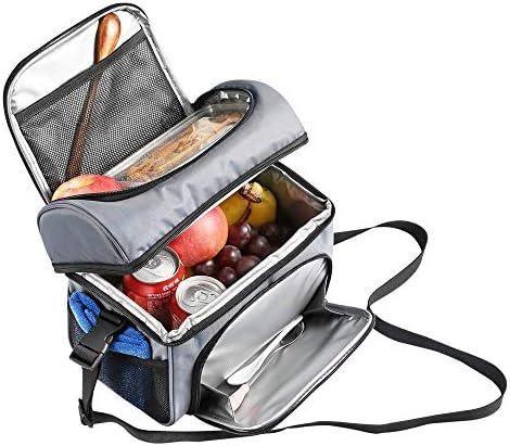 Large Lunch Box, Insulated Large Lunch Bag for Men, Women, Reusable Waterproof Cooler Tote Bag, Double-sewn, Waterproof, 600D Oxford Fabric, Large Mesh Side Pockets, Detachable Shoulder Strap