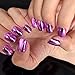 Flat Top Metallic False Nail Tips Acrylic Mirror Shine Surface Hot Pink Purple Middle Design Finger Nails N08