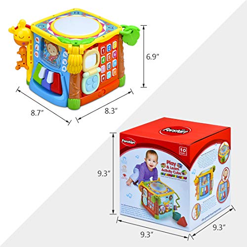 Forstart Activity Cube | 5 in 1 Drum Activity Center Musical Toy Multipurpose Kids Toddlers Shape Color Sorter Skill Improvement Educational Early Learning Game Toys My Busy Town (Drum Activity Cube)