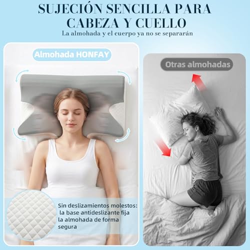 Honfay Almohada Ergonómica con Soporte Cervical de Espuma Viscoelástica, para Dormir de Lado, Boca Arriba o Boca Abajo, con Espacio Integrado para los Brazos