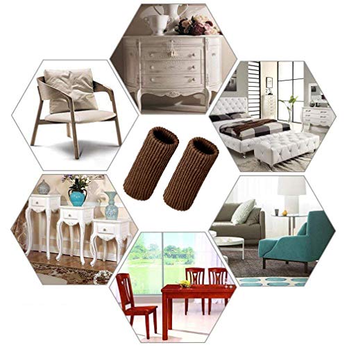 32 PCS Coffee Wool Knit Furniture Socks Maveek Chair Leg Floor Protector Chair Socks Elastic Polyester Floor Furniture Feet Covers Pads Knitting Socks Fit Furniture Leg Girth 1-1/2 to 2-1/4 Inches