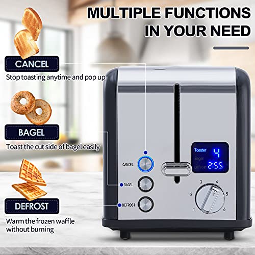 Toaster 2 Slice, CUSIMAX Stainless Steel Toaster with Large LED Display