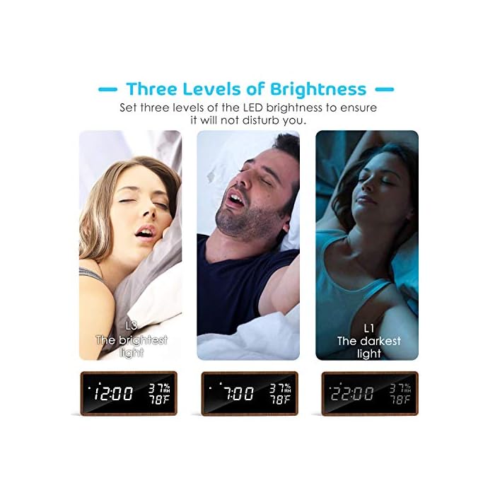 meross Digital Alarm Clock for Bedrooms, Real Wood, LED Display Desk