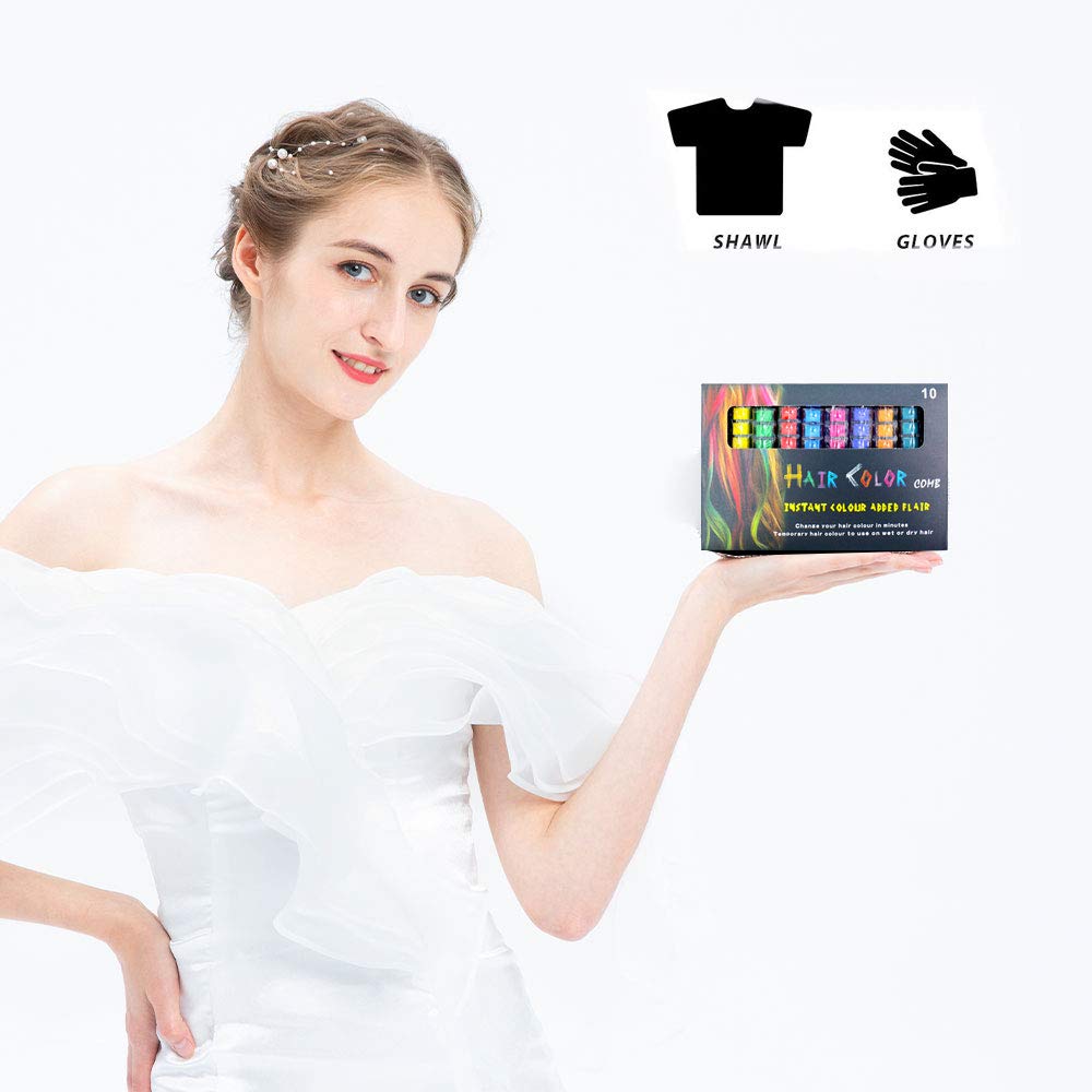 Jakuva 10 colors Temporary Hair Chalk Comb, Washable Hair Color Comb Dye for Men and Women Hair Dyeing Cosplay Parties: Beauty