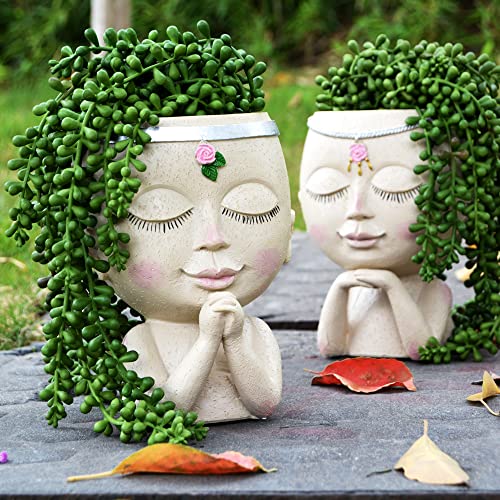 Praying Face Planter, Cute Face Flower Pot Head Planter, Decorative
