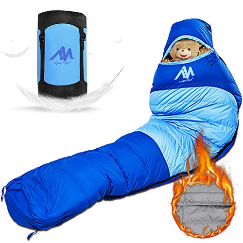 ayamaya Down Sleeping Bag for Adults Cold Weather 4 Seasons 0 Zero Degree – Winter Warm Mummy Sleeping Bags with Compression Sack – Lightweight Portable Camping Sleeping Bag Men Women Up to 6.5ft
