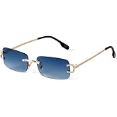 JUDOO Fashion Rimless Rectangle Sunglasses for Men Women | Trendy Y2K Frameless Tinted Lens Glasses