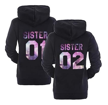 Sister Hoodie Set Best Friends Pullover Für Zwei BFF Sweatshirt Mädchen Pullis Mädchen Teenager Mit Kapuze Schwarz Herbst Top
