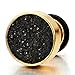 6-10mm Mens Women Gold Stud Earrings Steel Illusion Tunnel Plug Screw Back with Black Sand Glitter