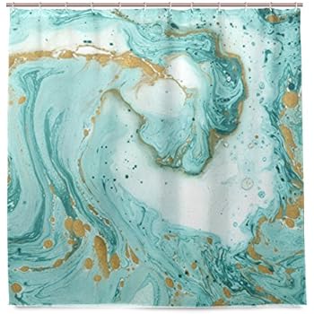 Amazon Com Alaza Turquoise Gold Marble Shower Curtain Waterproof