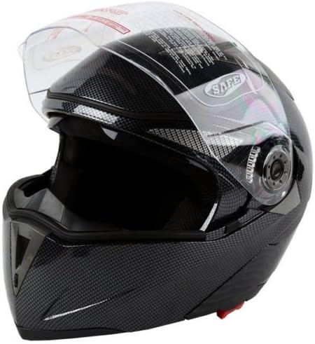 DOT Carbon Fiber Modular Flip Up Dual Visor Full Face Motorcycle Helmet (XL (61-62 cm))