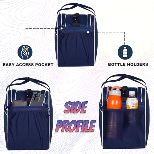 WHACKK Skating Equipment Bag|Gym Sports Quad Ice Skates Kitbag|Travel | Easy Access Pocket|2 Bottle Holders|Compartment Fits in Helmet & Skates 11" (Roller Navy, M) 3
