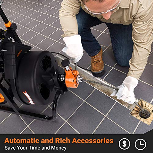 TACKLIFE Electric Drain Auger 100 Ft x 3/8 Inch Plumbing Snake Autofeed