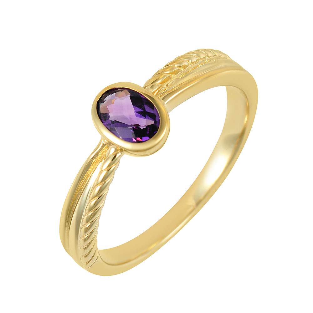 Ivy Gems 9ct Yellow Gold Oval Amethyst Solitaire Ring With Rope Twist Band - Size L