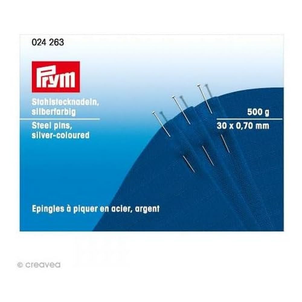 Prym 024263 Pins, 0.70 x 30 mm, Silver, 500 g, Cardboard Box, Steel, 30 x 0.7 mm