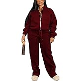 PINSV Women's 2 Piece Outfits Sweatsuits Full Zip Sweatshirts Wide Leg Sweatpant Sets Tracksuits