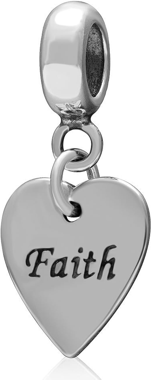 Faith Charm 925 Sterling Silver Charm Heart Charm & Pendant