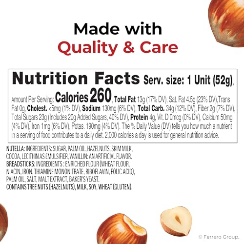 NUTELLA & GO! CHOCOLATE HAZELNUT SPREAD WITH COCOA + BREADSTICKS, 24 BULK SNACK PACKS, 1.8 OZ EACH