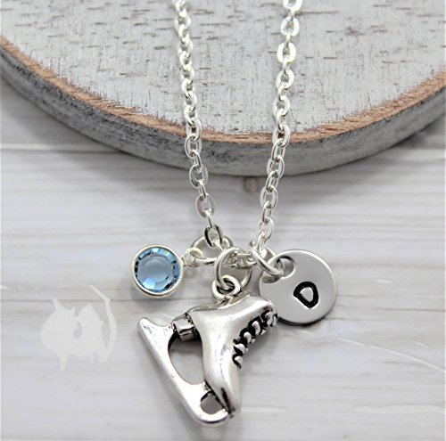 Ice Skating Necklace - Ice Skating Jewelry - Personalized Birthstone & Initial for Girls or Women - Fast Shipping