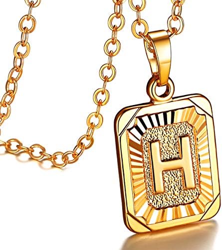 Initial Letter Pendant Necklace Mens Womens Capital Letter Yellow 18K Gold Plated A-Z Golden Chain 20-22inch, with Free Custom