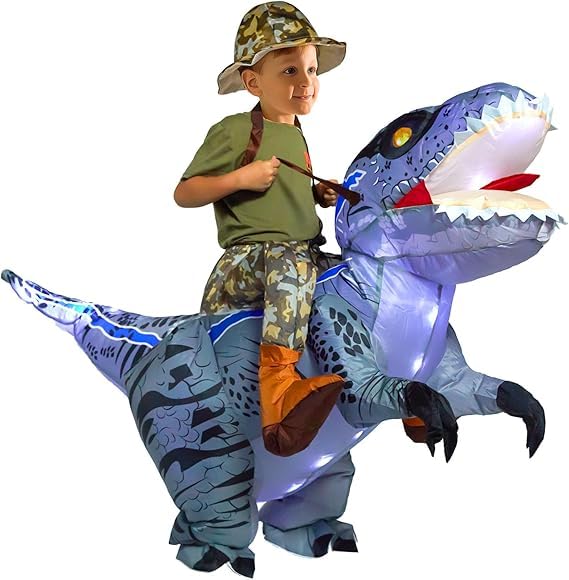 Photo 1 of Minetom Light-Up Inflatable Dinosaur Costume, Bright Gray Halloween Costume with LED lights