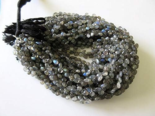 GemAbyss Beads Gemstone Natural Labradorite Smooth Heart Briolette Beads, 7mm Labradorite Beads, 13 Inch Strand Code-MVG-48229