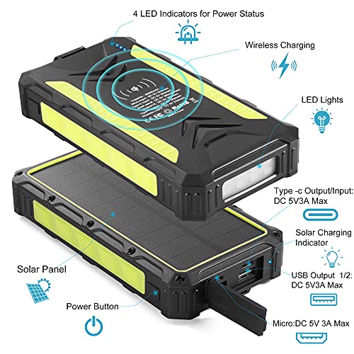 Solar Charger Power Bank 36000mAh OIMYE Wireless Solar Phone Charger