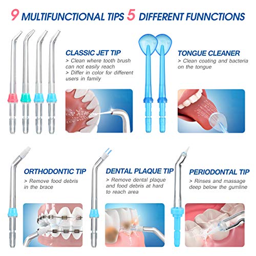 Water Flosser, ELLESYE Oral Irrigator 600ml with 9 Multifunctional Jet Tips, 3 Min Timer, Dental Water Flosser for Braces Care & Teeth Cleaning, Quiet Design for Adults & Kid Use White
