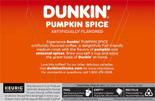 DUNKIN’ PUMPKIN SPICE FLAVORED COFFEE, 10 KEURIG K-CUP PODS