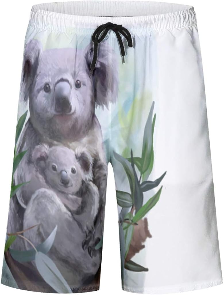 WEIFLY Mens Koala Printed Holiday Swim Beachwear Elastic Waistband Jogger Gym Workout Shorts