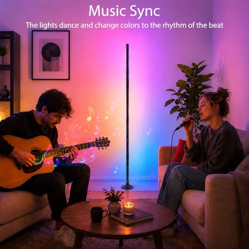 Aourow RGB Floor Lamp 120 cm, Dimmable Corner Lamp with Smart App and Remote Control | 16 million colours, music synchronisation, 100+ DIY mode and timing function for bedroom, gaming