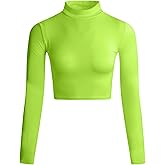 LONGBIDA Women's Long Sleeve Mock Neck Pure Soft Thin Sexy Stretch Crop TOP T Shirt