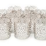 Frux Home and Yard Votive Candle Holders - Flameless Tea Light Votive Wraps- 48 Silver Colored Laser Cut Decorative Wraps Flickering LED Battery Tealight Candles (not Included)