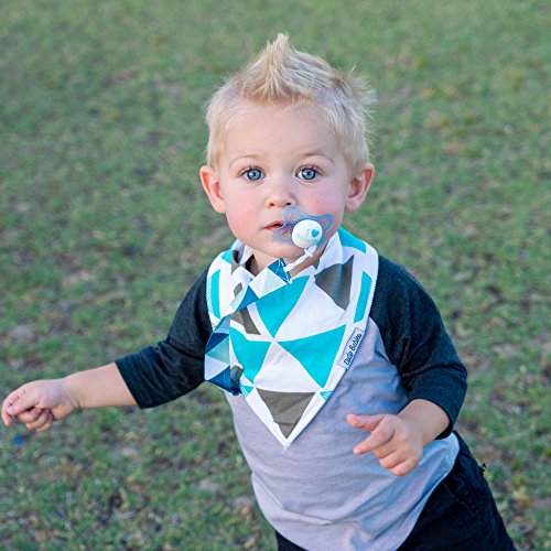 Dodo Babies Bandana Drool Bib Set - Four 100% Cotton Bibs with Soft Polyester Lining, 2 Pacifier Clips, Teal Binky Case, Gift Bag for Baby Girl or Boy Shower - Adjustable Snap Fit for 3-24 Months - Thumbnail 7