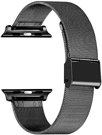 Vaiseke Milanese Loop Stainless Watch Bands for Apple Watch Series 2 Series 1 Stainless Steel Classic Buckle 42mm -Black With Metal Clasp