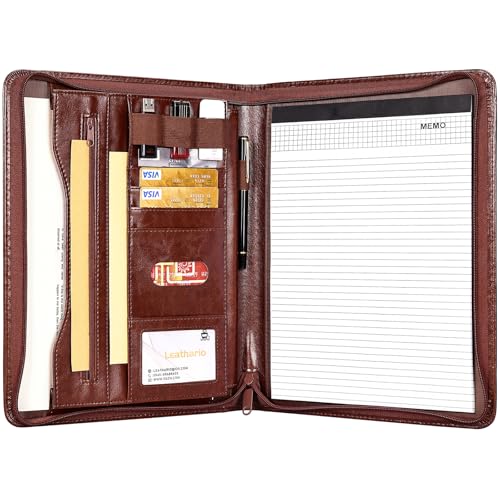 Leathario Leather Folder Business Conference A4 Portfolio Folder Padfolio Noted Case for Work School