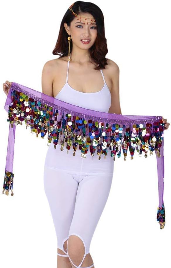 ESHOO Women Multi-Color Belly Dance Hip Skirt Scarf Wrap Belt Hip Scarf Sequin