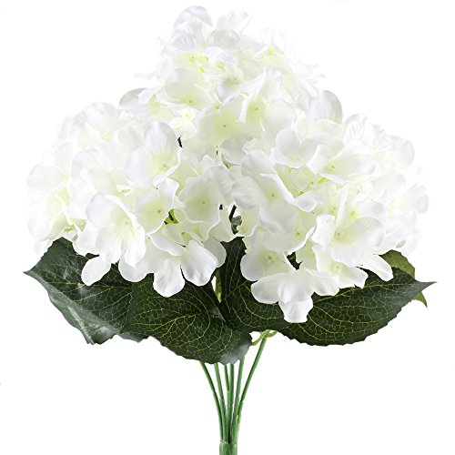 Hogado 6 Heads Artificial Silk Flowers Hydrangea Bouquet Arrangements Fake Plant in Bulk DIY Wedding Table Centerpieces Wreath Cream