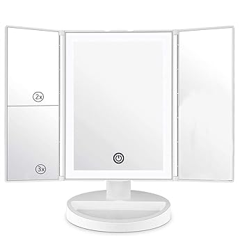 Amazon Com Homi Tri Fold Lighted Vanity Makeup Mirror With 1x 2x 3x Magnification 36 Led Lights Bright Natural Touch Screen Usb Charging 180 Free Rotation Countertop Cosmetic Mirror Travel Mirror White Home
