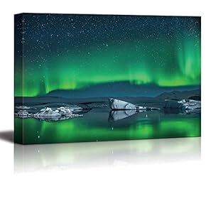 Icebergs Under The Northern Lights Wall Decor