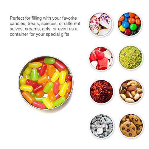 Mimi Pack 1 oz Tins 24 Pack of Shallow Window Top Round Tin Containers with Lids For Cosmetics, Party Favors and Gifts (Silver)