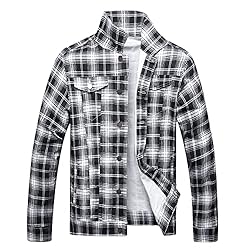 LAMKUKU Mens Denim Jacket Ripped Slim Jean Jacket
