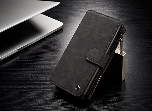 Sammid Galaxy S8 Case, 5.8 inch Multi-function Zipper PU Leather Phone Case with Card Slot, Removable Case for Galaxy S8 - Black - Thumbnail 4