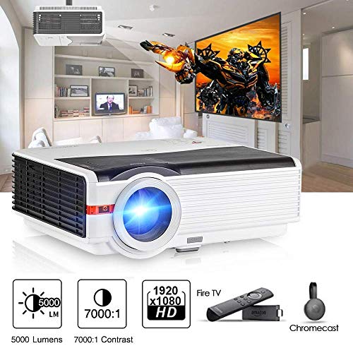 5000 Lux High Brightness Video Projector with HDMI USB, Home Theater Multimedia Projector Support Full HD for Outdoor Entertainment Gaming, Compatible with PC Xbox PS3 Laptop Roku TV Box Smart Phone