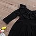 Infant Baby Girls Lovely Button Up Romper Lotus Leaf Collar Bodysuit Outfit Black Long Sleeve Basic Coveralls (3-9M, Black)