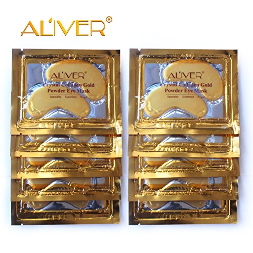 ALIVER 10pack Crystal 24K Gold Collagen Eye Mask Anti Aging, Wrinkles